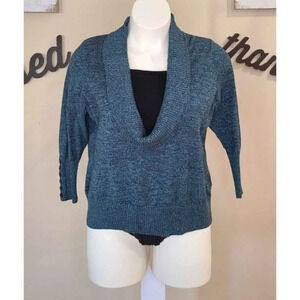 Dressbarn 1X Teal Black Cowl Neck One-Piece Sweater Button detail on Sleeves